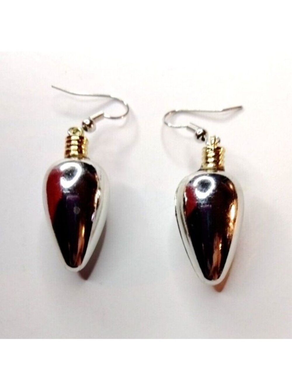 Silver Gold Christmas Tree Light Bulb Earrings